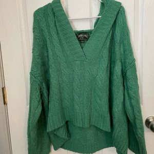 American Eagle Hooded V-Neck Sweater